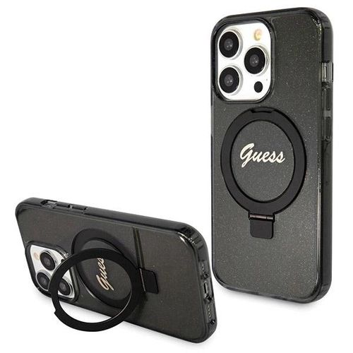 Guess Ring Stand Script Glitter MagSafe case for iPhone 14 Pro - black, Guess 3666339156305 3666339156305