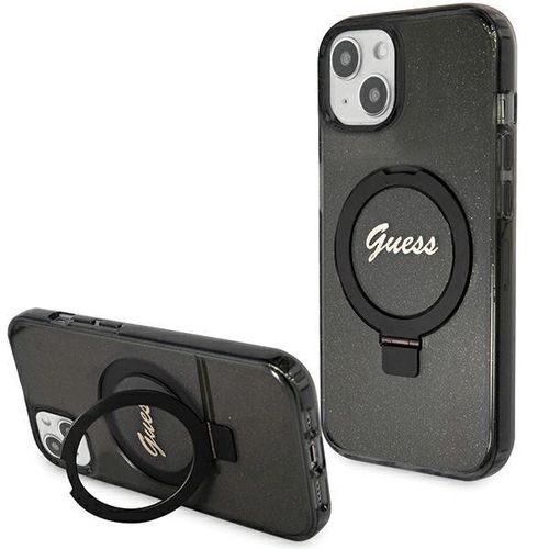 Guess Ring Stand Script Glitter MagSafe case for iPhone 14 / 15 / 13 - black, Guess 3666339156282 3666339156282
