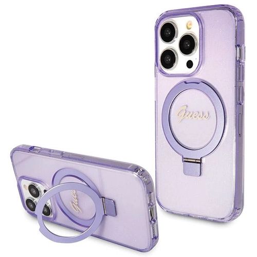 Guess Ring Stand Script Glitter MagSafe case for iPhone 14 Pro Max - purple, Guess 3666339156732 3666339156732