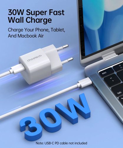 Choetech PD5007 USB-C PD 30W GaN wall charger - white, Choetech 6932112101945 6932112101945