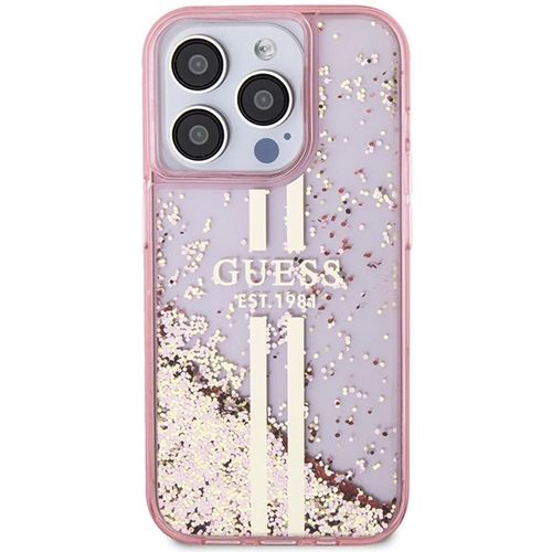 Guess Liquid Glitter Gold Stripes case for iPhone 15 Pro - pink, Guess 3666339223687 3666339223687