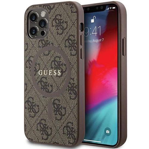 Guess 4G Collection Leather Metal Logo MagSafe Case for iPhone 12 Pro / iPhone 12 - Brown, Guess 3666339226374 3666339226374