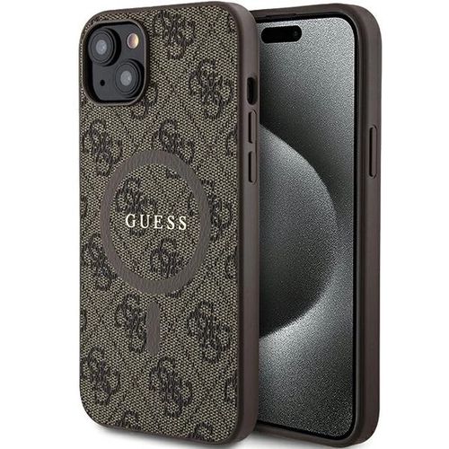 Guess 4G Collection Leather Metal Logo MagSafe Case for iPhone 15/14/13 - Brown, Guess 3666339226466 3666339226466