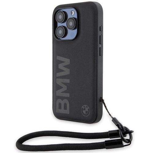 BMW Signature Leather Wordmark Cord case for iPhone 15 Pro Max - black, BMW 3666339232689