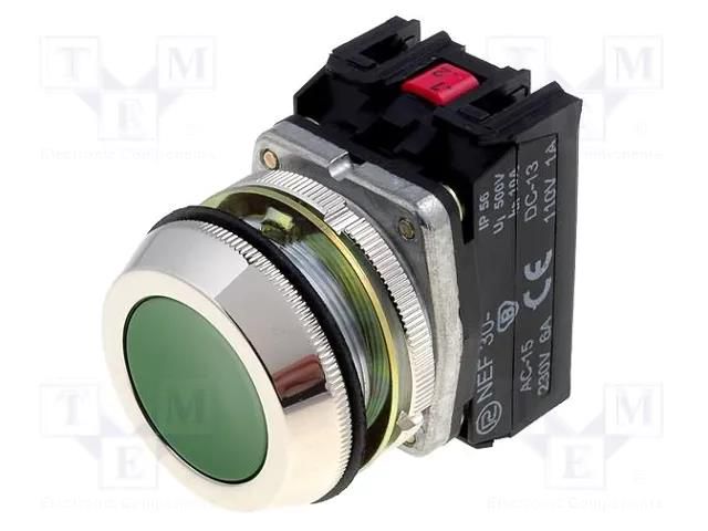 Switch: push-button; 30mm; Stabl.pos: 1; NO x2; green; IP56; NEF30 PROMET NEF30-KZ2X