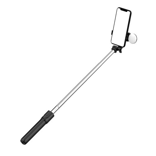 Selfie stick WH1YXS telescopic tripod 1m with round lamp and phone holder - black, Hurtel 5907769360596 5907769360596