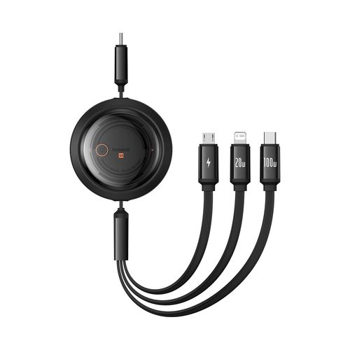 Baseus Free2Draw CB000084 retractable USB-C - Lightning / USB-C / micro USB cable 100W 1.1m - black, Baseus P10368700111-04