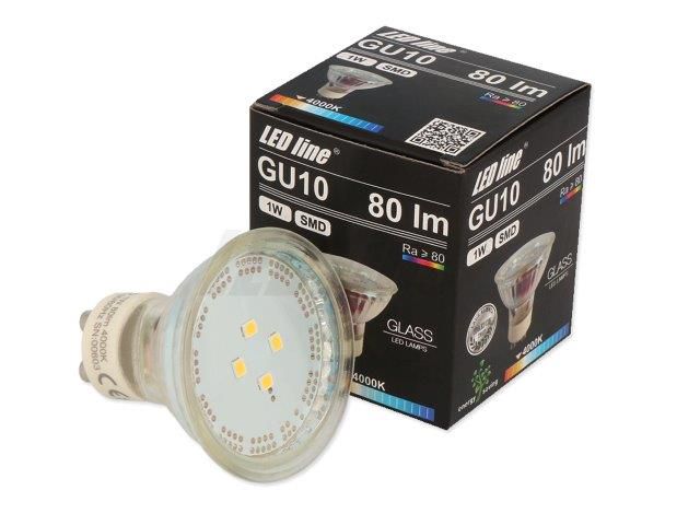 Светодиодная лампа GU10 SMD 1W, 220-240V, 80lm, 4000K нейтральный белый, LED line 248337 5901583248337