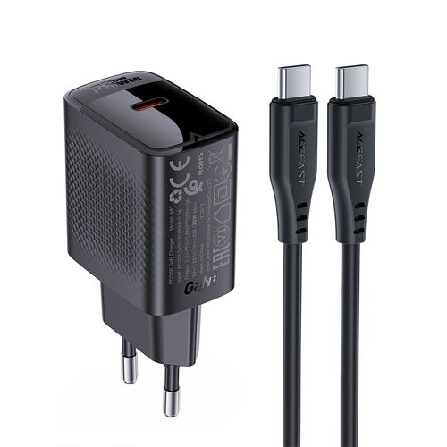 Acefast A82 Network Charger GaN USB-C PD 20W - Black + USB-C / USB-C Cable, Acefast A82_SET A82_SET