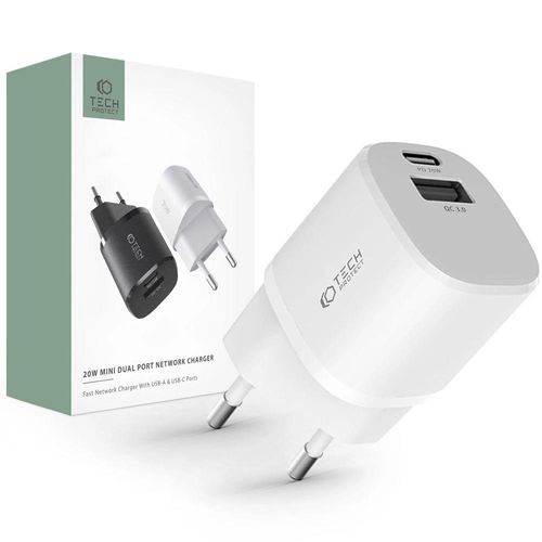 Tech-Protect C20W charger mini USB-C PD 20W / USB-A QC 3.0 - white, Tech-Protect 5906203696499 5906203696499