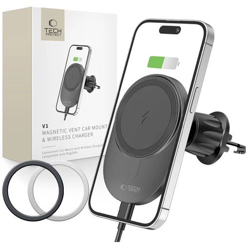 Tech-Protect MM15W-V1 Car Phone Holder with MagSafe 15W Inductive Charger for Air Vent - Black, Tech-Protect 5906203699872 5906203699872