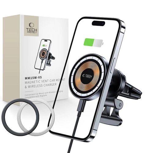 Tech-Protect MM15W-V5 Car Phone Holder with MagSafe 15W Inductive Charger for Air Vent - Black, Tech-Protect 5906302300556 5906302300556