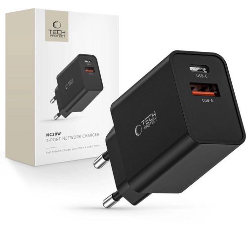 Tech-Protect NC30W Charger USB-C PD 30W / USB-A QC 3.0 - Black, Tech-Protect 5906302300983 5906302300983