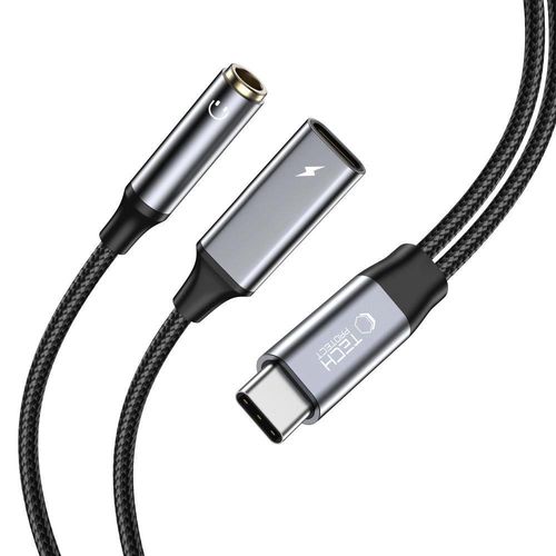 Tech-Protect UltraBoost USB-C (male) PD 60W 6A / mini jack 3.5mm (female) - USB-C (female) - black, Tech-Protect 5906203695850