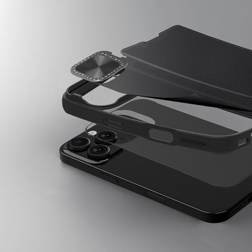 Nillkin Qin Prop Leather Case with Camera Cover and Stand for iPhone 16 Pro Max - Black, Nillkin 6902048281998 6902048281998