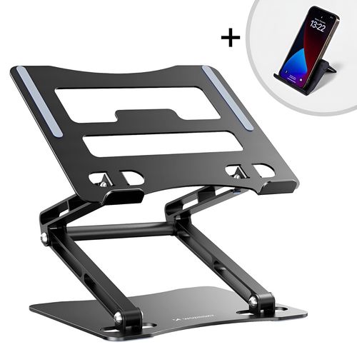 Laptop stand Wozinsky WRS-CPY75DSB aluminum + Free! smartphone stand - black, Wozinsky 5907769364624 5907769364624