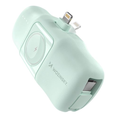 Wozinsky WF16-YLS 5000mAh 15W Lightning Mini Power Bank with Built-in USB-C Cable and Apple Watch Charger - Green, Wozinsky 5907769364556 5907769364556