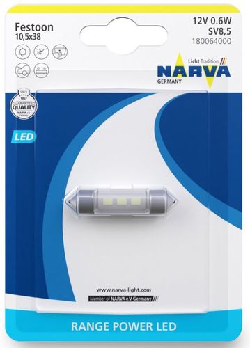 LED lemputė 12V 0.6W SV8.5 su 3LED balta Ø10.5x38mm 1vnt. 180064000 4013790011091