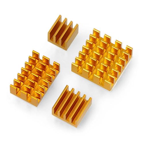 Set of heat sinks for Raspberry Pi - with heat transfer tape - gold - 4pcs. DNG-18747
