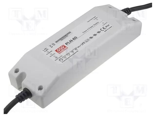 Power supply: switching; LED; 60W; 24VDC; 2.5A; 90÷264VAC; IP64 MEAN WELL PLN-60-24