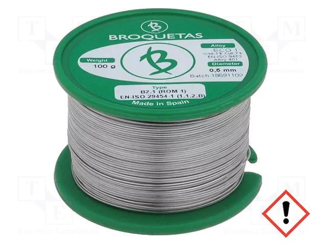 Tin; lead free; Sn99,3Cu0,7; 0.5mm; 0.1kg; reel; 220°C; Flux: SW26 BROQUETAS ECO1-05/01H