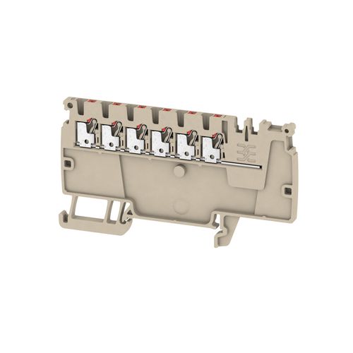 Potential distributor terminal, PUSH IN, 1.5, 500 V, 17.5 A, Number of connections: 6, TS 35, dark beige, Colour of operational elements: red Weidmuller 1988160000 04050118372939