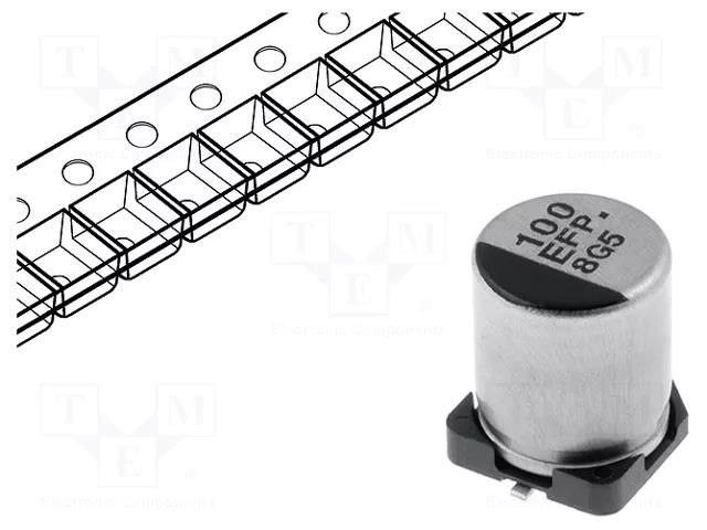 Capacitor: electrolytic; low ESR; SMD; 100uF; 25VDC; Ø6.3x7.7mm PANASONIC EEEFPE101XAP
