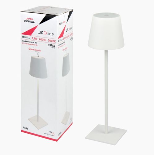 Įkraunamas, stalinis šviestuvas, 3.5W, 400lm, IP54, šiltai balta 3000K, 4000mAh, baltas 200425 5905378200425