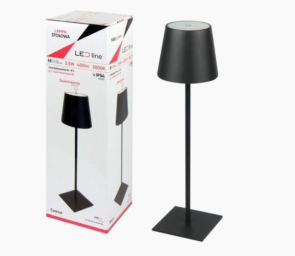 Įkraunamas, stalinis šviestuvas, 3.5W, 400lm, IP54, šiltai balta 3000K, 4000mAh, juodas 200432 5905378200432
