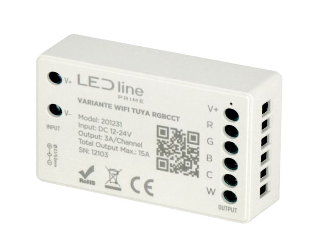 Светодиодный контроллер 12/24Vdc, 15A, VARIANTE RF WIFI TUYA RGBCCT, светодиодная линейка PRIME 201231