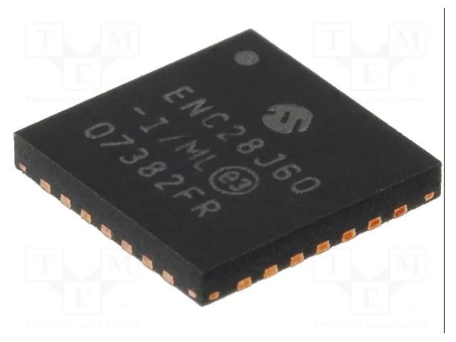 IC: Ethernet controller; 10Base-T; SPI; QFN28; 3.1÷3.6V; -40÷85°C MICROCHIP TECHNOLOGY ENC28J60-I/ML