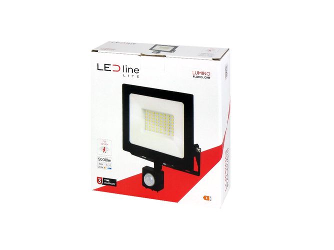 Lauko šviestuvas su judesio davikliu LED 50W neutraliai balta 230Vac, 5000lm, IP44, juodas, LUMINO, LED LINE 203389 5905378203389