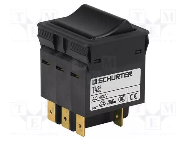 Circuit breaker; Urated: 240VAC; 60VDC; 10A; 3PST; Poles: 3; SNAP-IN SCHURTER TA35-CKDBF100C0