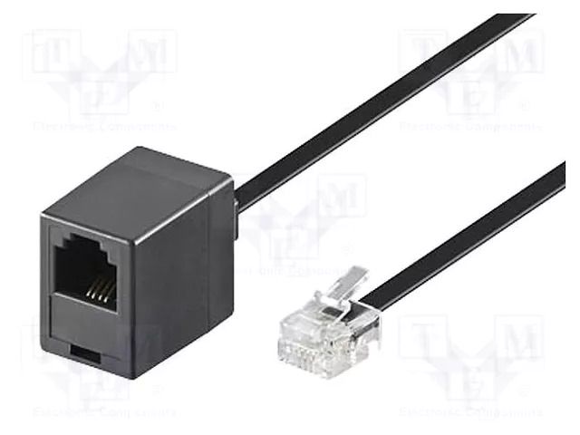 Cable: telephone; RJ11 socket,RJ11 plug; 10m; black GOOBAY TEL-RJ11-PS-BK/10