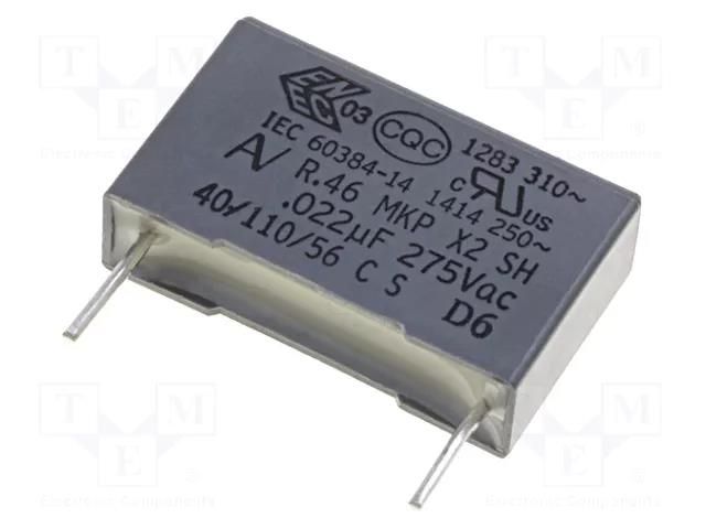 Capacitor: polypropylene; X2; R46; 330nF; 18x9x12.5mm; THT; ±20% KEMET R46KI333000N1M