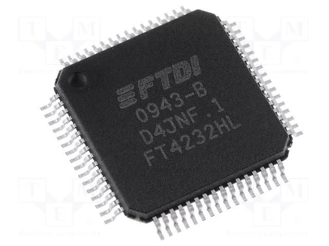 IC: interface; USB-UART x4, MPSSE x2; Hi-Speed; 3.3÷5VDC; LQFP64 FTDI FT4232HL
