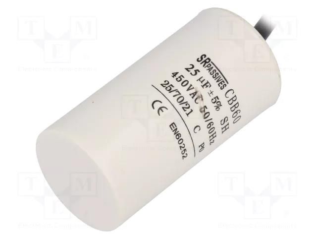 Capacitor: polypropylene; motors, run; 25uF; 450V; Ø42x82mm; ±5% SR PASSIVES CBB60H-25/450