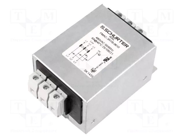 Filter: anti-interference; three-phase; 480VAC; 6A; 61x75x48mm SCHURTER FMAC-3RYB-0610