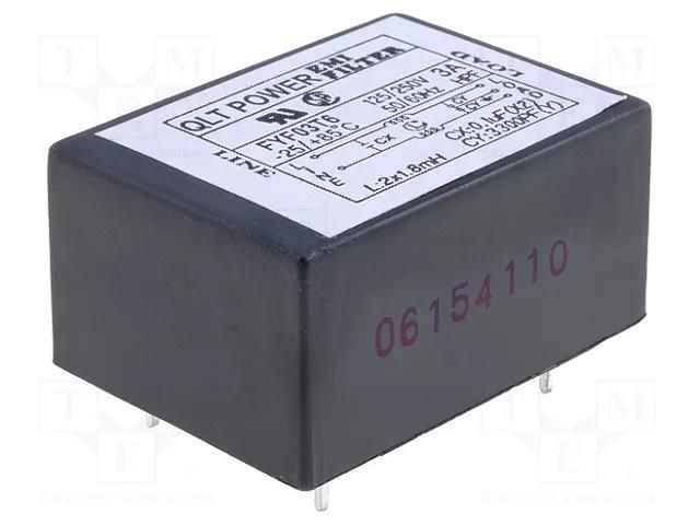 Filter: anti-interference; 250VAC; Cx: 100nF; Cy: 3.3nF; 1.8mH; THT QLT POWER FYF03T6