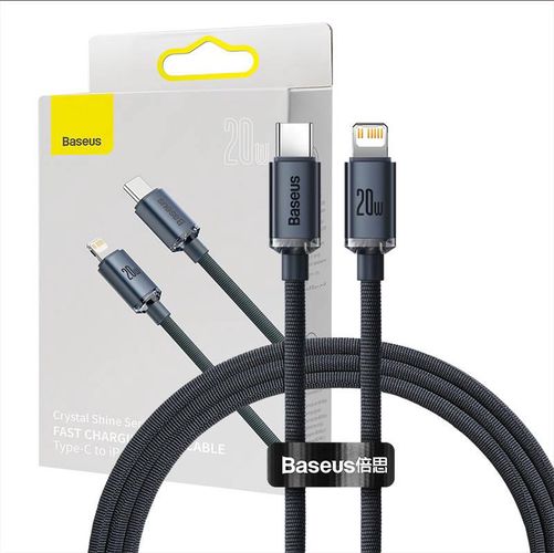 Baseus Crystal cable USB-C to Lightning, 20W, PD, 1.2m (black), Baseus CAJY000201