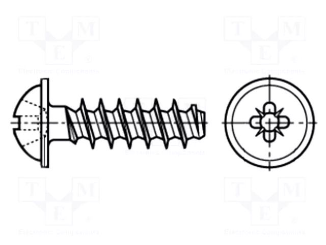 Screw; for plastic; 5x12; Head: button; Pozidriv; PZ2; zinc BOSSARD B5X12/BN20092