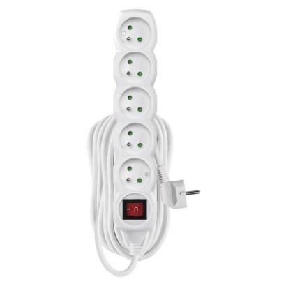 Extension Cord 10 m / 5 sockets / switch / white / PVC / 1.5 mm2, EMOS P1510R 8592920016527