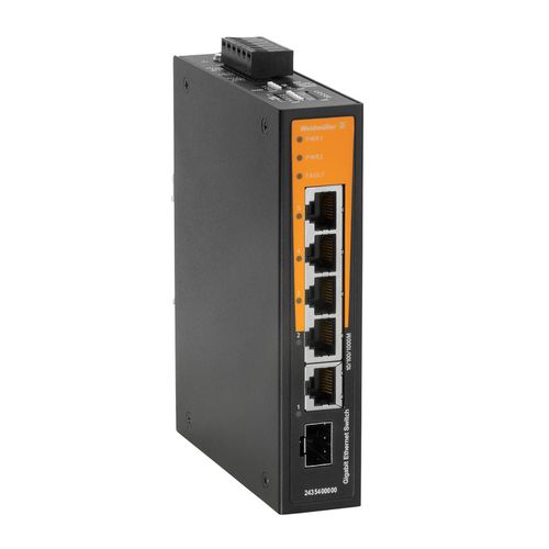 Network switch (unmanaged), unmanaged, Gigabit Ethernet, Number of ports: 4 * RJ45 10/100/1000BaseT(X), 1 * combo-port (10/100/1000BaseT(X) or 100/100 Weidmuller 2435400000 04050118447224