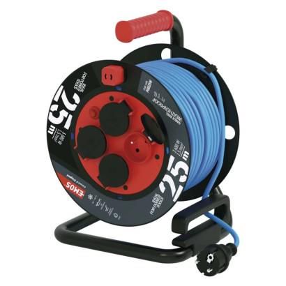 Weatherproof cable reel 25 m / 4 sockets / blue / PVC / 230 V / 1,5 mm2, EMOS P08525W 8592920123492