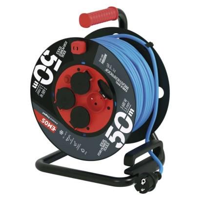 Weatherproof cable reel 50 m / 4 sockets / blue / PVC / 230 V / 1,5 mm2, EMOS P08550W 8592920123515