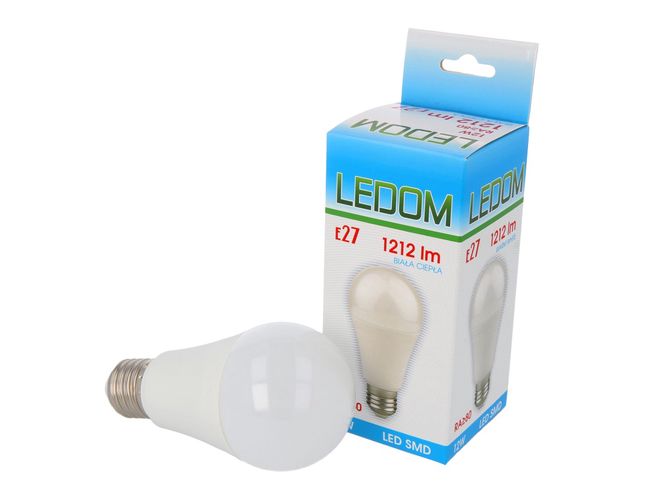 Lemputė LED E27 230V 12W A60 1212lm šiltai balta, LEDOM 247408 5901583247408