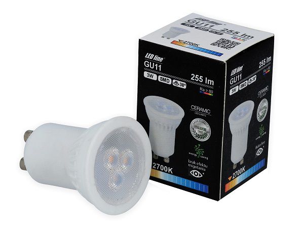 LED лампа GU11, 3Вт, 230В, 255лм, 38 ° теплый белый 2700К, керамика, LED line 248108 5901583248108