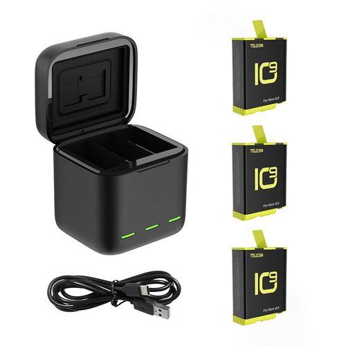 Box Telesin three-channel charger + 3 batteries for GoPro Hero 12 / 11 / 10 / 9 (GP-BNC-902-B), Telesin GP-BNC-902-B