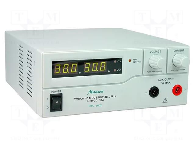 Power supply: laboratory; switching,single-channel; Ch: 1; 0÷30A MANSON HCS-3602