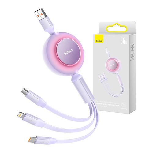 Baseus Bright Mirror 3, USB 3-in-1 cable for micro USB / USB-C / Lightning 66W / 2A 1.1m (Purple), Baseus CAMJ010105